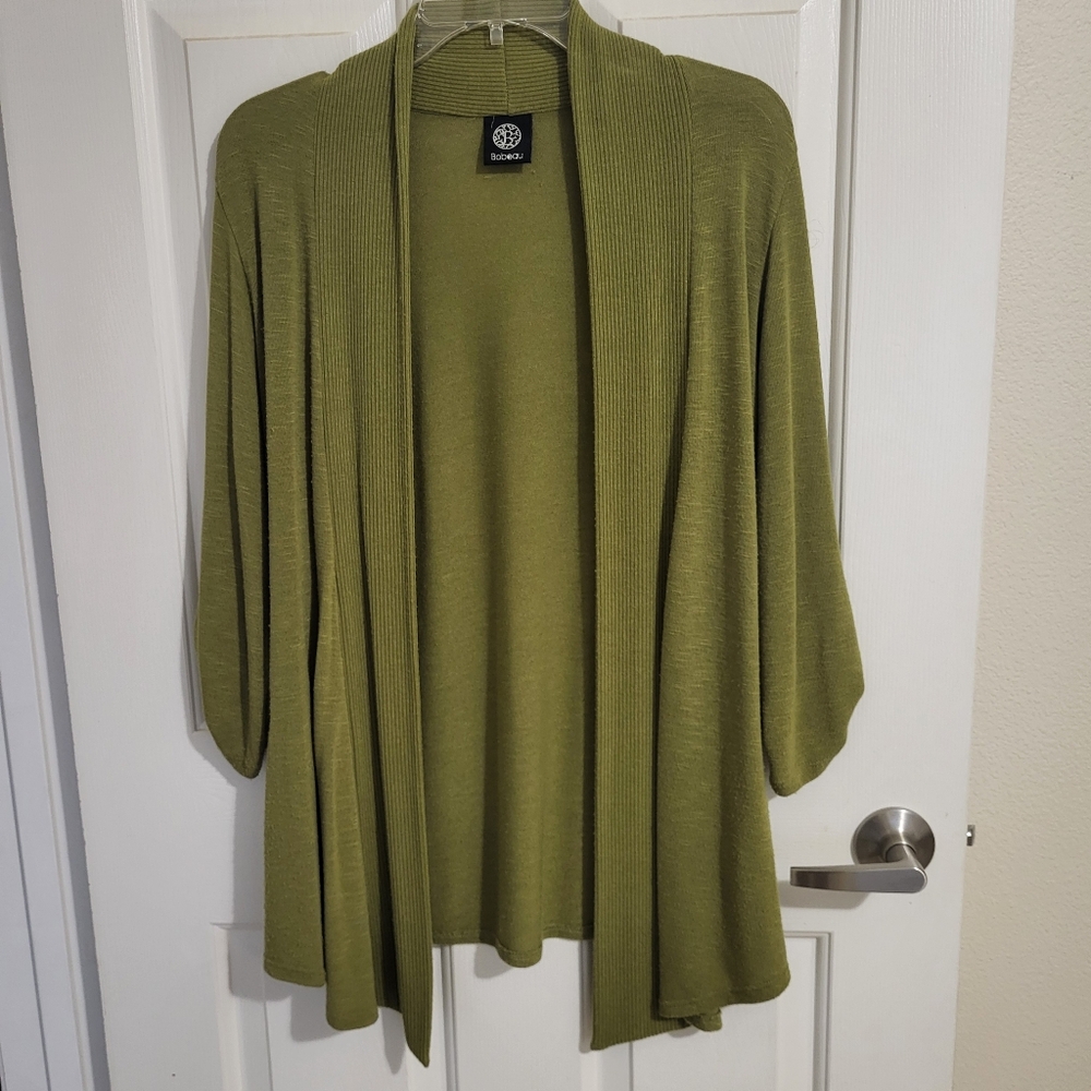 Bobeau Olive Open Front Cardigan
